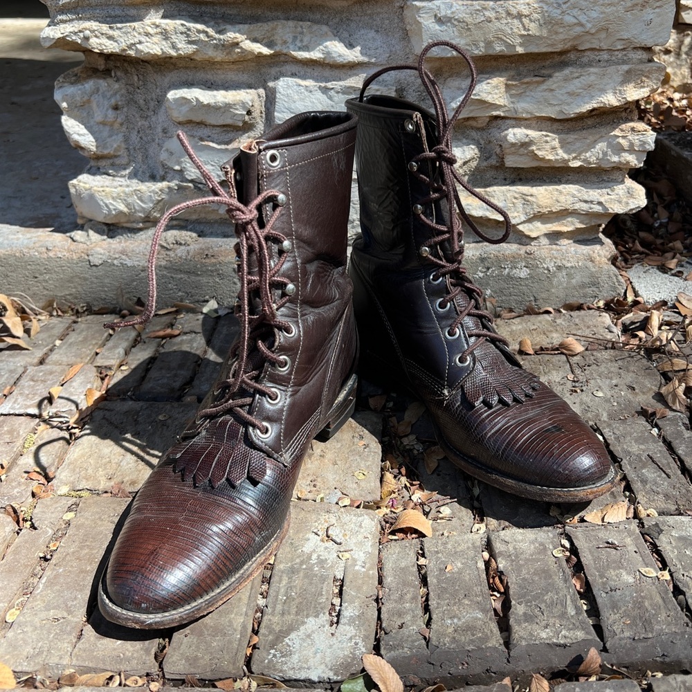 Vintage brown leather Justin lace up ropers size 9M